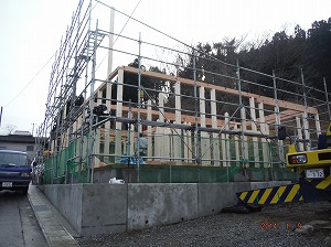 岩手県大船渡市での新築住宅建築現場の様子